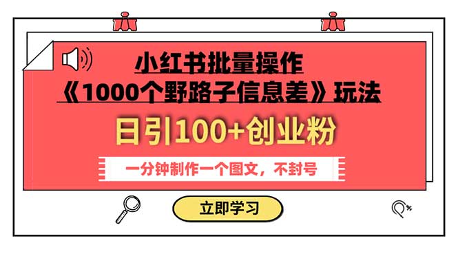 （7676期）小红书批量操作《1000个野路子信息差》玩法 日引100+创业粉 一分钟一个图文插图